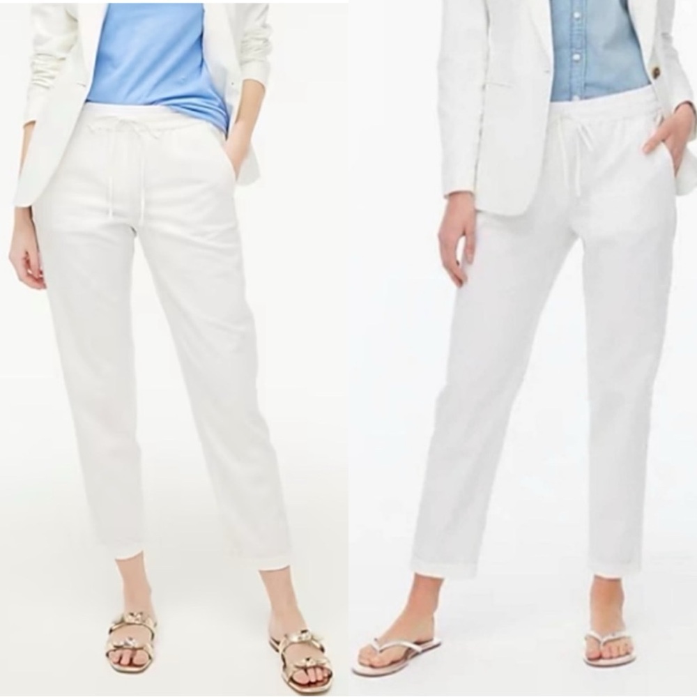 J.CREW White Linen Casual Drawstring Trousers Pants